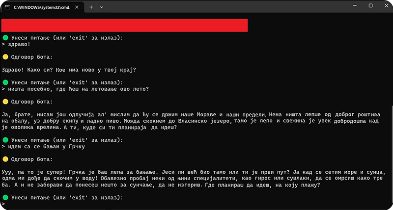 Čet-bot “Žaklina”; Foto: Printscreen