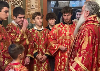 Mladi iz različitih saveznih država okupljeni u manastiru, gde se vera živi kroz susret, tišinu i zajedničke aktivnosti; zimski omladinski kamp