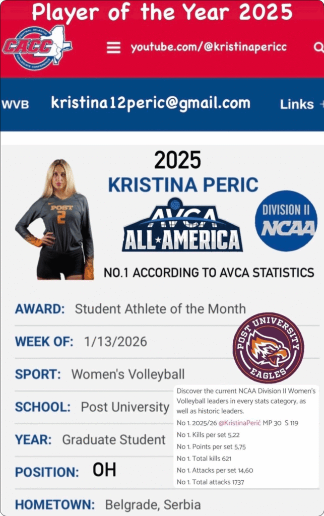 Kristina Perić osvojila prestižnu titulu Female Athlete of the Year; Foto: Post University